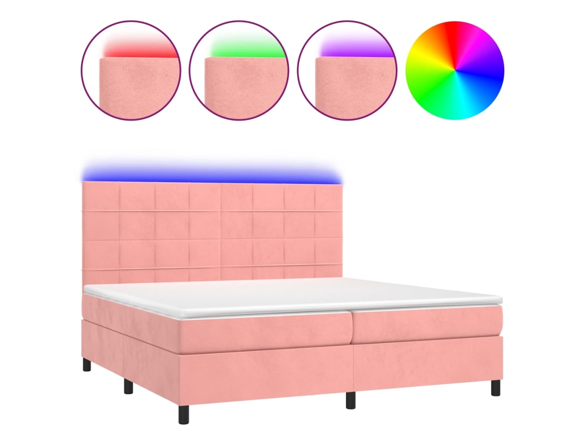 Cama Box Spring C/ Colchão/led 200x200 Cm Veludo Rosa MAISON EXCLUSIVE