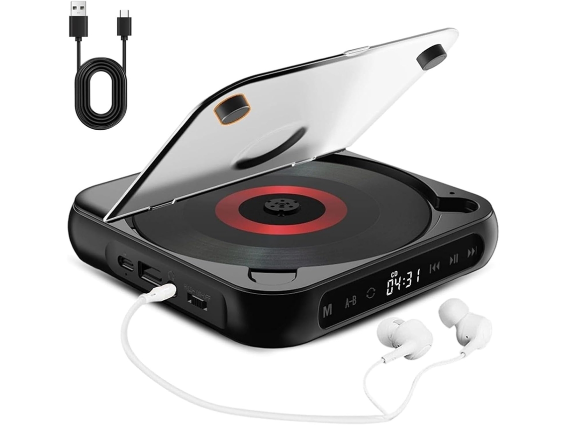 Leitor De Cd Portátil Som Hi Fi, Bateria Recarregável, Reprodução Sem Fio E Com Para Casa, Viagens E Carro, Design
