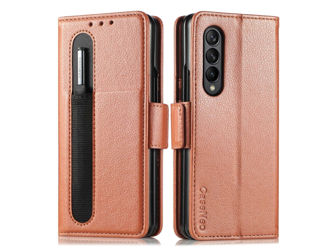 Capa Dobrável Para Samsung Galaxy Z Fold4 5g Com Estampa De Lichia, Com Compartimentos Para Caneta E Cartão.