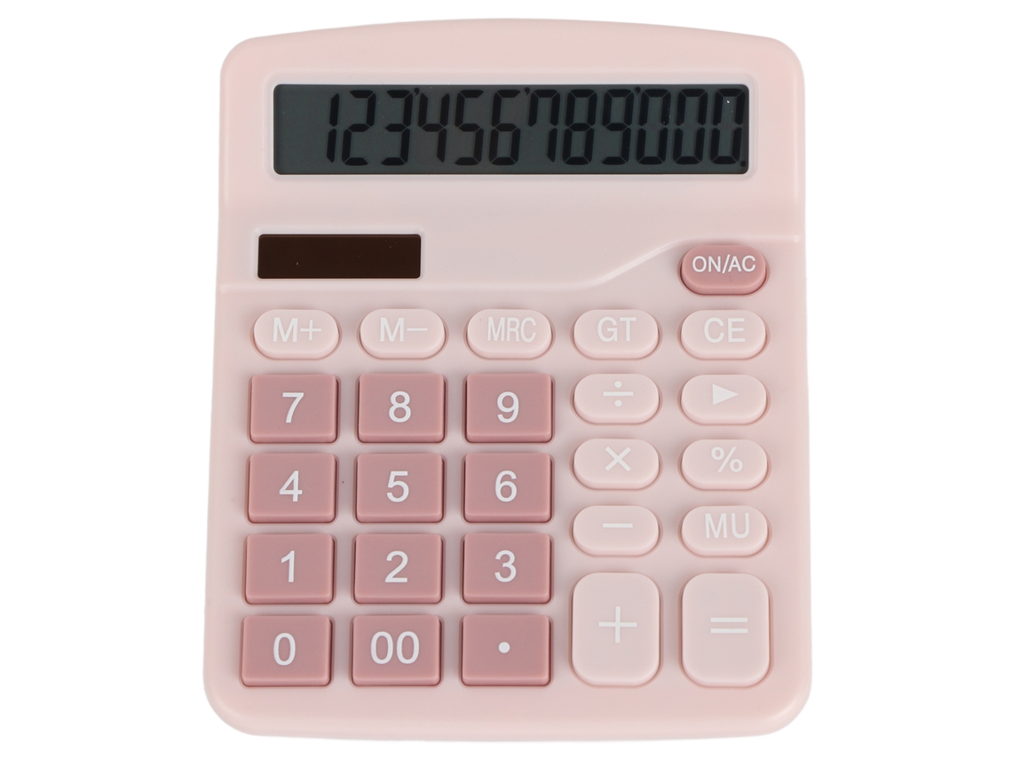 Calculadora De Escritório Padrão Com 12 Dígitos Solar E Bateria Para Estudantes, Escritório E Lar - Rosa