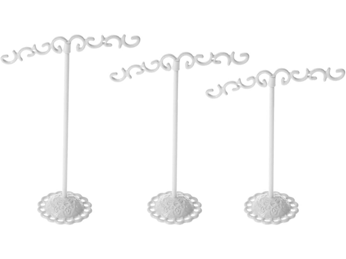 Conjunto 3 Expositores Joias Metal Branco Design Elegante Formato Árvore Múltiplos Ganchos Organizar Relógios GOKOCO