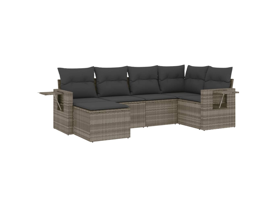 Conjunto 6 sofás jardim com almofadões VIDAXL vime PE cinzento-claro