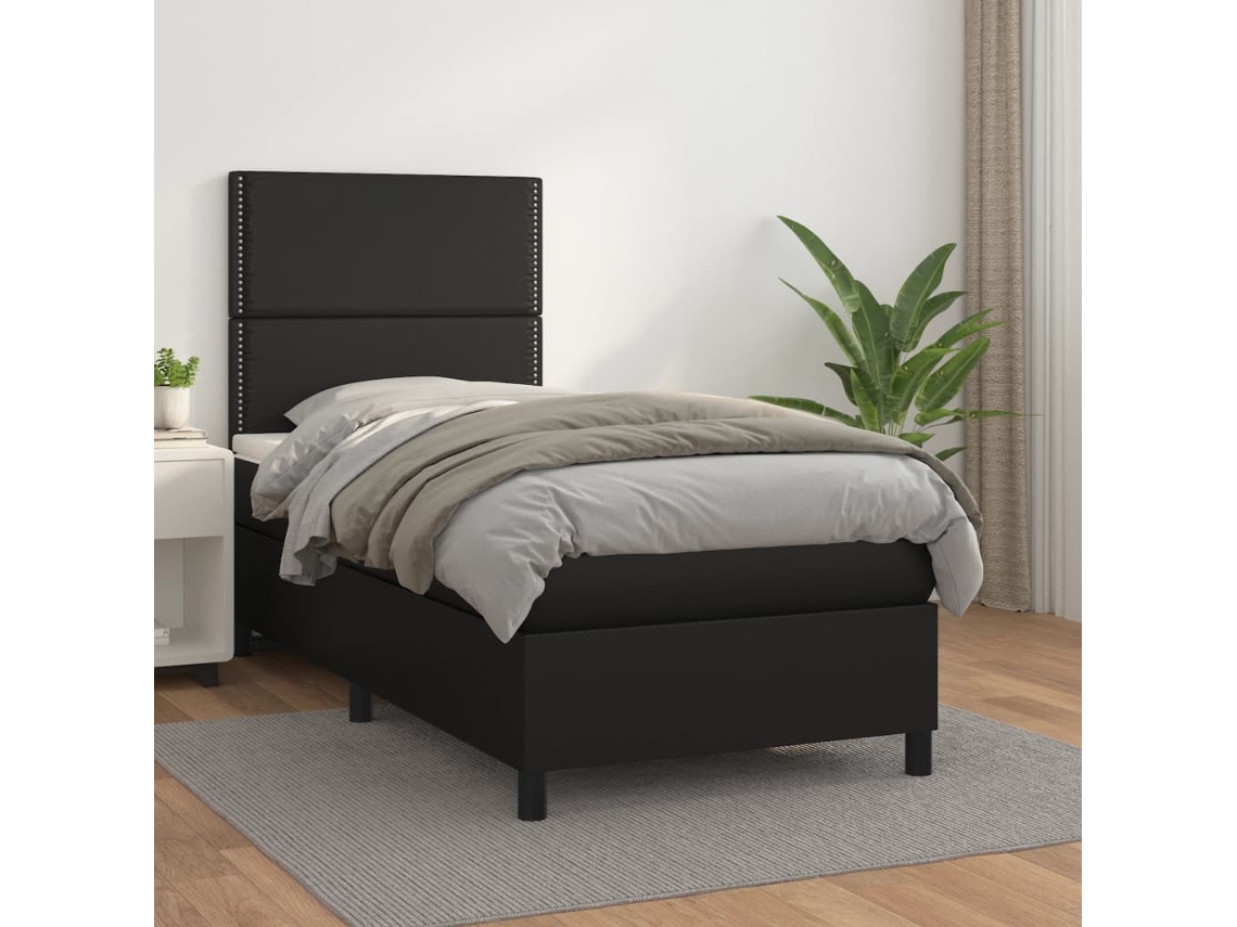 Vidaxl Cama com Molas/colchão 90x190 Cm Couro Artificial Preto