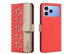 Capa De Couro Para Tecno Spark 40 4g Binfen Color Bf36 Com Estampa Floral E Suporte Para Carteira Com Bloqueio Rfid, Vermelha