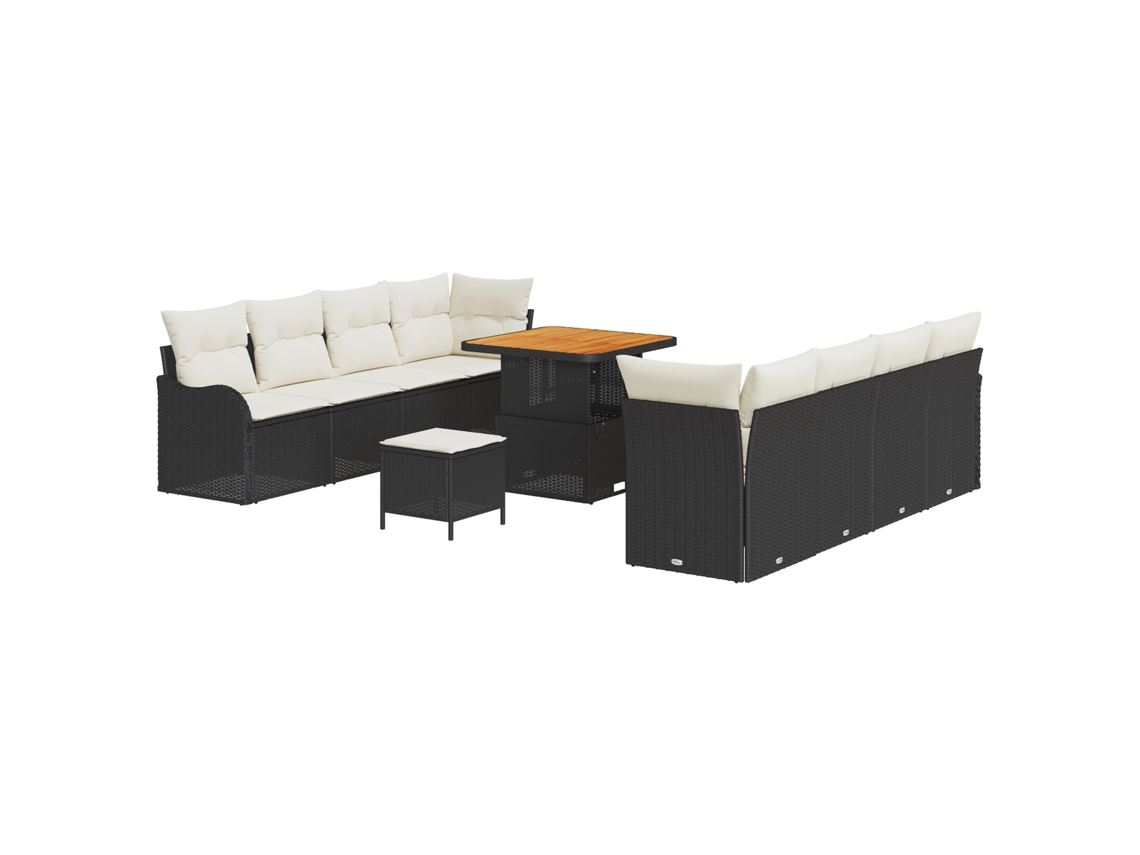 Conjunto 11 Sofá De Jardim Vidaxl Preto Vime Pe (232.5 X 62 X 85 Cm)