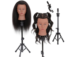 Cabeça de Manequim com Cabelo Natural, de 55,9 a 61 Cm, para Cosmetologia, com Suporte de Fixação e Ferramentas. SFUSHOS