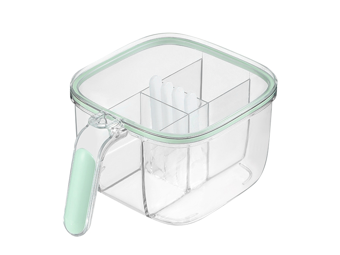 Caixa de Temperos 4 Compartimentos com Janela Transparente, Pet, 4 Colheres, Verde Claro S/MARCA