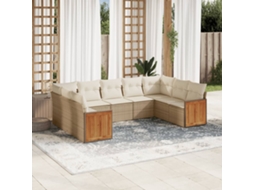 Vidaxl 9 Pcs Conjunto De Sofás P/ Jardim Com Almofadões Vime Pe Bege