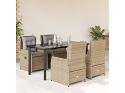Vidaxl 5 Pcs Conjunto De Jantar P/ Jardim Com Almofadões Vime Pe Bege