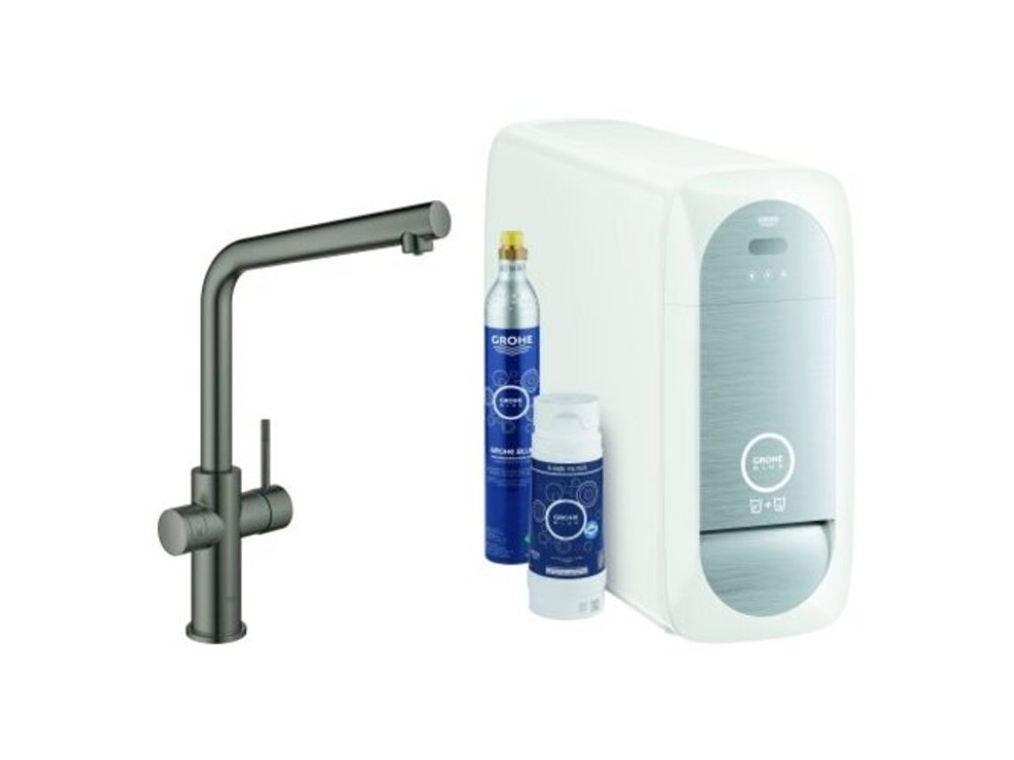 GROHE Blue Home L Spout Starter Kit 31454 Misturadora Monocomando de Lava-Loiça com Função de Filtro com Radiador e Wifi Cor: Grafite Dura Escovada