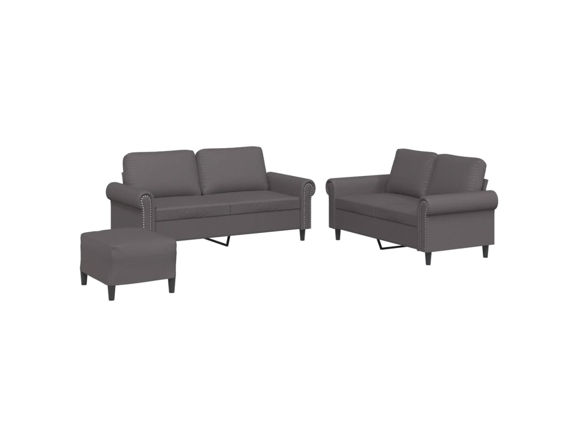 Maison Exclusive - 3 Pcs Conjunto De Sofás C/ Almofadões Couro Artificial Cinzento