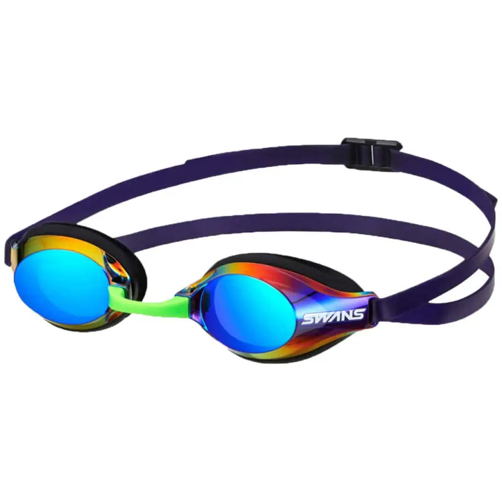 Óculos de Natação SWANS Aqua Lightning Preto Preto Lente Espelhada Escurecida Esmeralda Aprovado Fina
