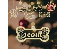 Pingente Decorativo De Natal Em Madeira Com Pata De Gato E Cão