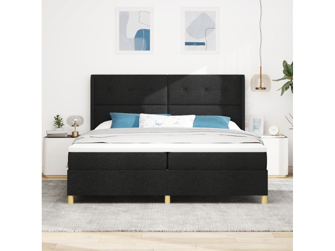 Cama Box Spring Com Colchão Preto 200x200 Cm Tecido