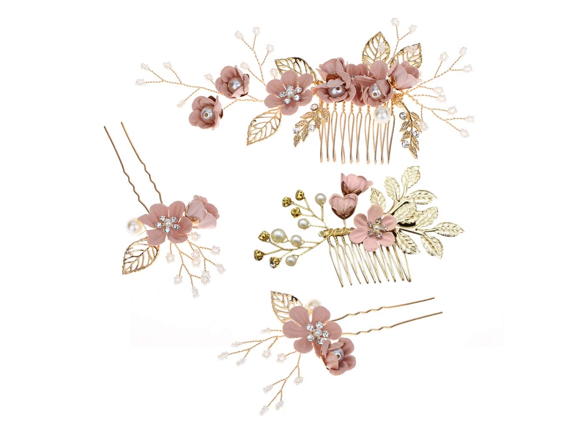 Conjunto De 4pcs Pente De Cabelo Para Casamento, Acessório Floral Com Pedras, Presilhas Para Cabelo Noiva, Acessórios Para Vestido De Noiva (azul)