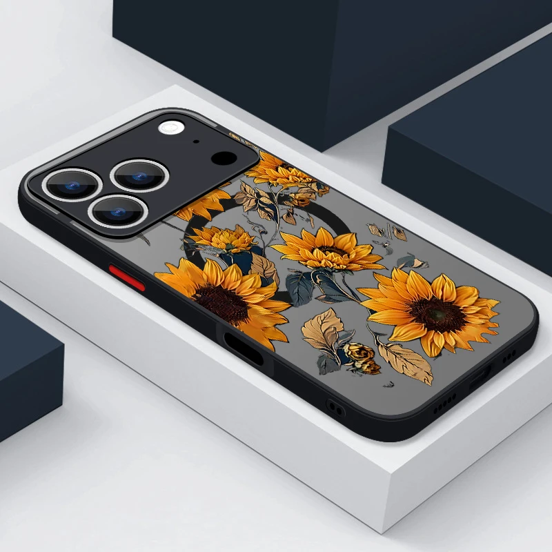 Capa Magnética Para Iphone 12 Pro Com Estampa Floral (preta), Resistente A Impactos.