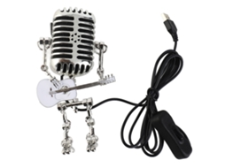 Lâmpada Mesa Robô Microfone Vintage Usb Alumínio Branco
