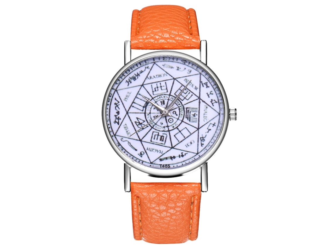Reloj De Pulsera De Cuarzo Para Parejas Con Correa De Cuero Moda Dial Naranja
