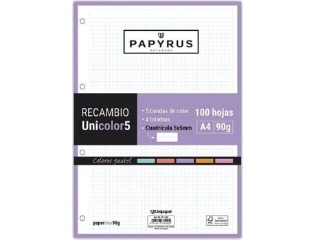 Livro Recambio Uni5 A4 100h 90g 4 Taladros Cuadricula 5x5 5 Colores De Banda Tonos Pastel De Desconocido (espanhol)