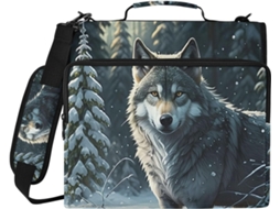 Organizador De Fichário Com Estampa Lobo Inverno, Com Compartimento Laptop, 3 Argolas, Ideal Escola E Trabalho