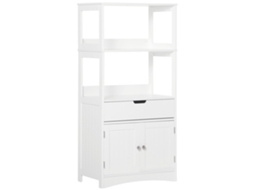 Armário Banheiro 2 Portas Gaveta 3 Prateleiras Sol 60x33x122cm MDF Branco S/MARCA