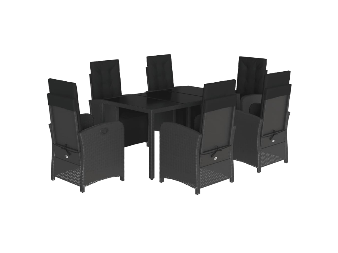 Conjunto de 7 Jantar para Jardim com Almofadões Vime Pe Preto MAISON EXCLUSIVE