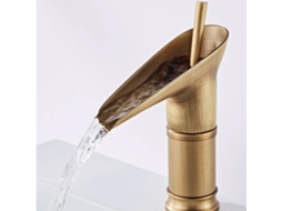 Torneira de estilo europeu, para lavatório com água quente e fria, monocomando, toda em cobre (com tubo de abastecimento de água).
