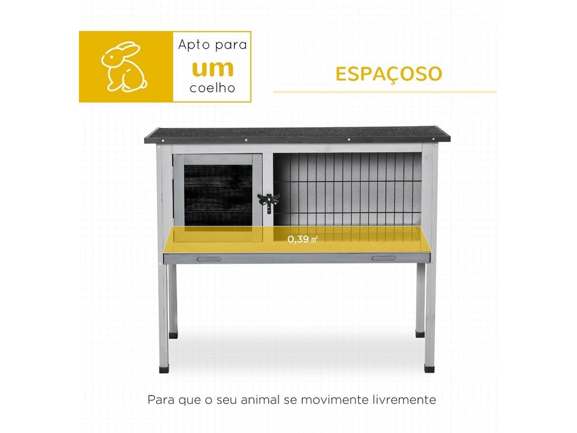 Gaiola para coelhos PAWHUT D51-119GY (Cinzento - 86 x 45 x 70 cm - Madeira de Abeto)