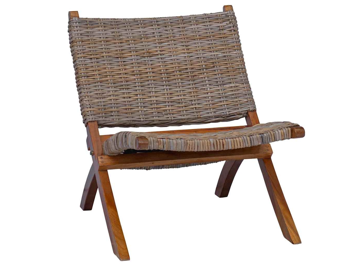 Vidaxl Cadeira Relaxante Vime Kubu Natural/madeira Mogno Maciça