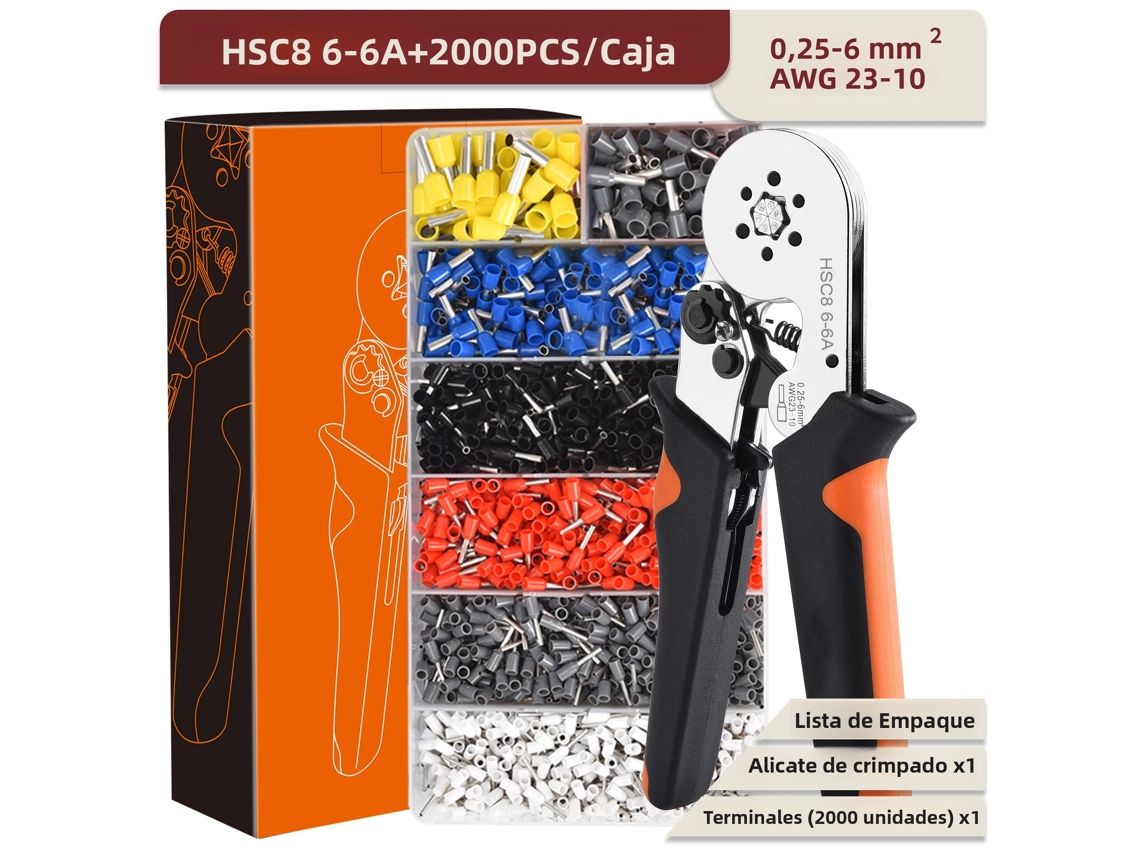 Kit De Crimpagem De Terminais Tubulares Para Ferramentas Elétricas De Aço Carbono, Tamanhos 0,08-16mm²/0,25-10mm²