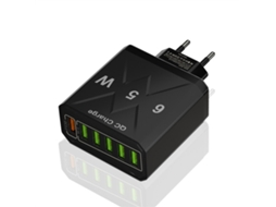 Adaptador Usb de 6 Portas, 65 W, Padrão Europeu, Preto AOZORZ