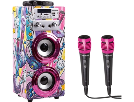 Trendix Karaoke Infantil Rosa Karaoke 2 Microfones Rádio Fm Usb Bluetooth e Sd Karaoke Portátil Infantil WORLD BRANDS