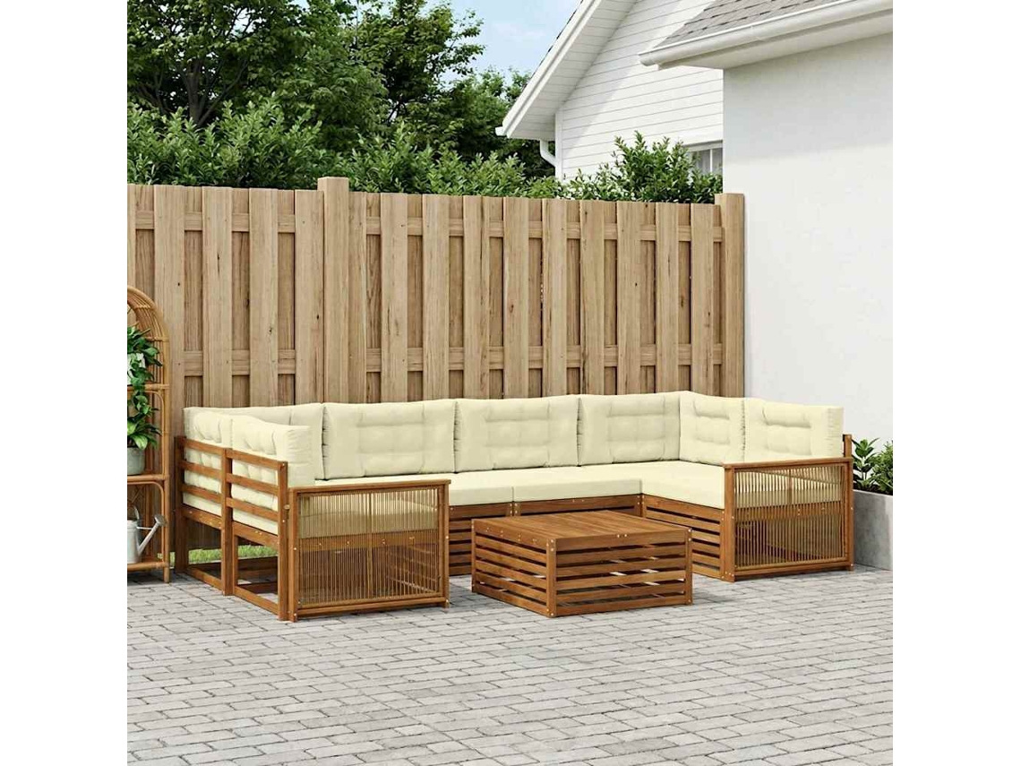 Vidaxl Conjunto De Sofás Para Exterior 7 Unid. Natural E Creme