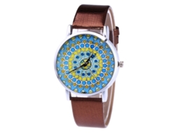 Relógio de quartzo masculino e feminino com pulseira casual de couro PU marrom.