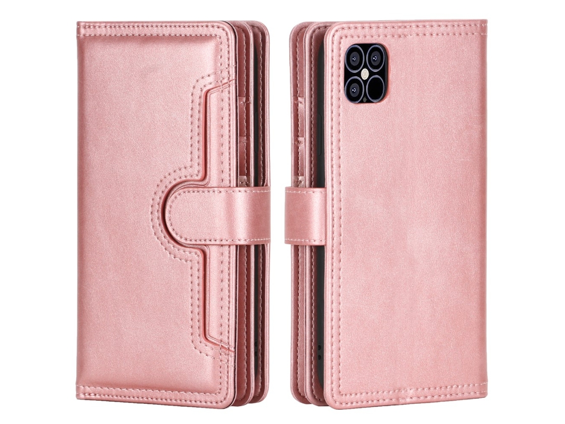 Suporte Casa Pega Inch Para Iphone 13 Pele Sintética Com Porta-cartões Rosa