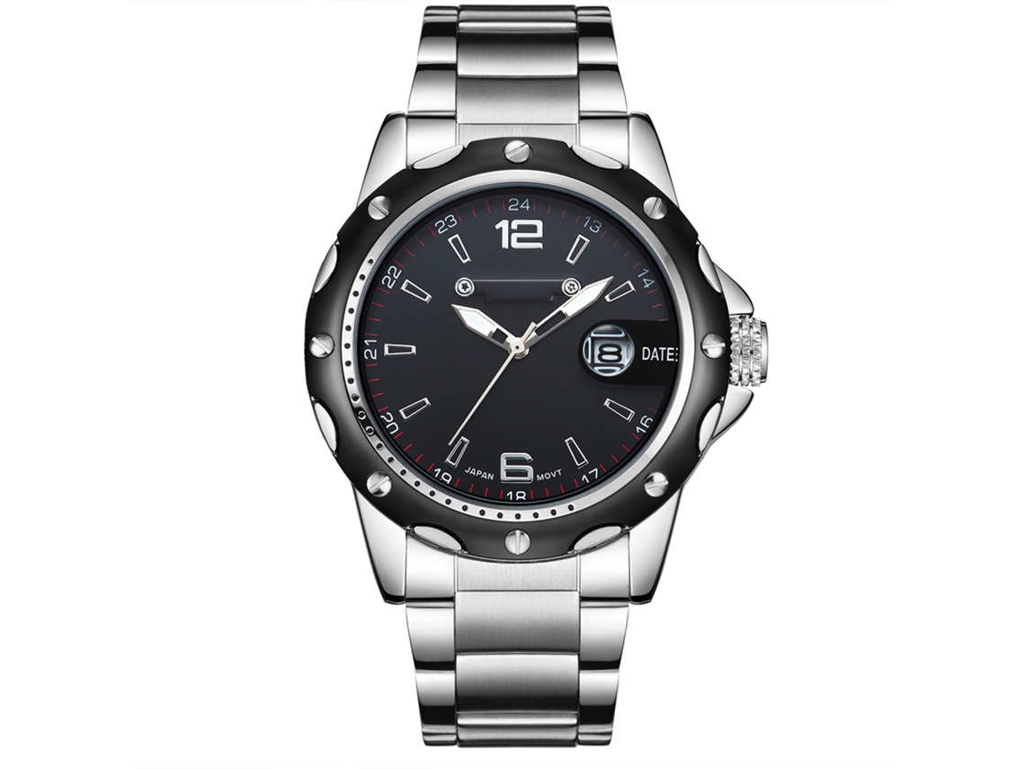 Reloj De Pulsera De Acero Aleado Casual Fashionable Unisex Con Dial Negro