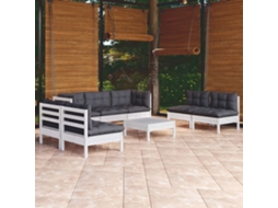 Vidaxl 8 Pcs Conjunto Lounge De Jardim C/ Almofadões Pinho Maciço