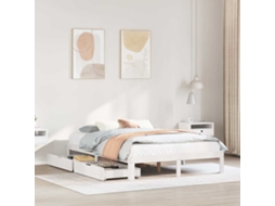 Vidaxl Estrutura De Cama Com Gavetas 140x190 Cm Pinho Maciço Branco