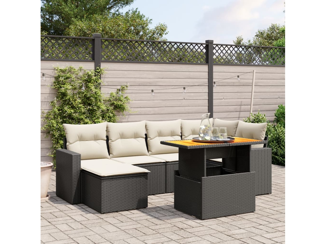 Vidaxl 7 Pcs Conjunto De Sofás P/ Jardim C/ Almofadões Vime Pe Preto