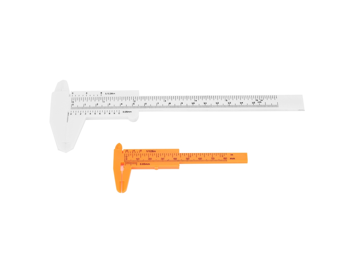 Paquímetro Vernier Mini de Plástico com Escala Dupla de 80mm/150mm, Branco