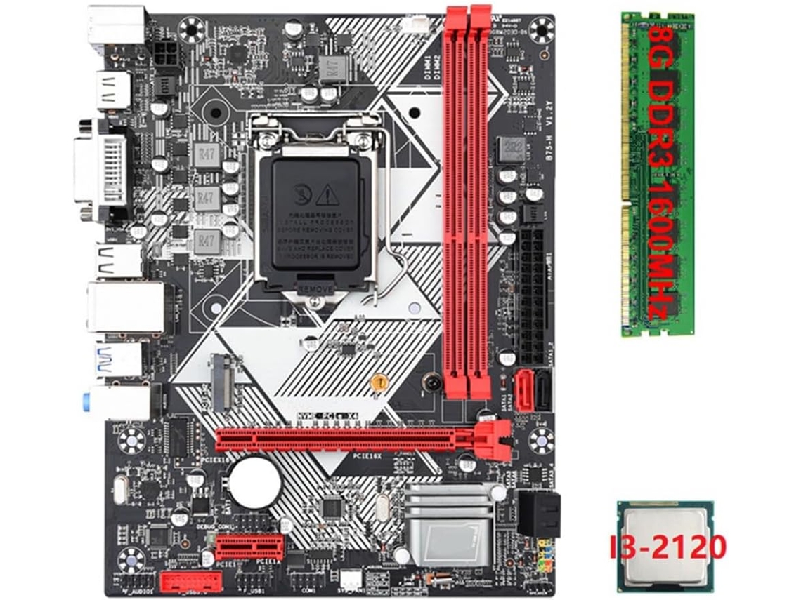 Kit de Peças para Placa mãe B75 h com Processador Intel Core I3 2120 + 1x8gb de Memória Ram Ddr3 1600 Mhz, Soquete Lga 1155 e Usb 3.0 SFUSHOS