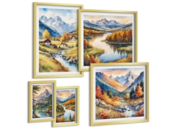 Conjunto De Pinturas Âncora, Barco, Remos, Praia Moldura Dourada Pinturas De Quarto Espelharte (conjunto De 5 Imagens)