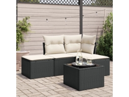 5 Pcs Conjunto Sofás De Jardim Com Almofadões Vime Pe Preto Dkd Home Decor