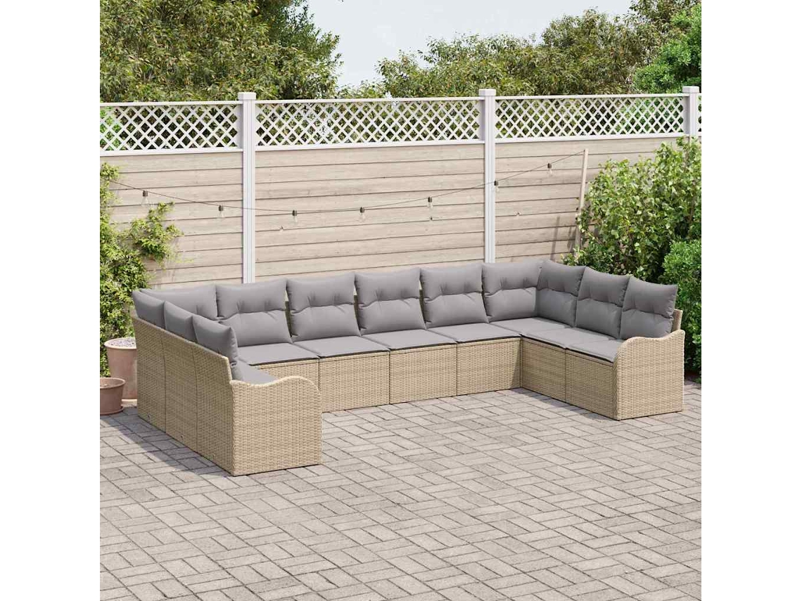 Vidaxl Conjunto De Sofá De Jardim 10 Unid. Bege E Cinzento Claro
