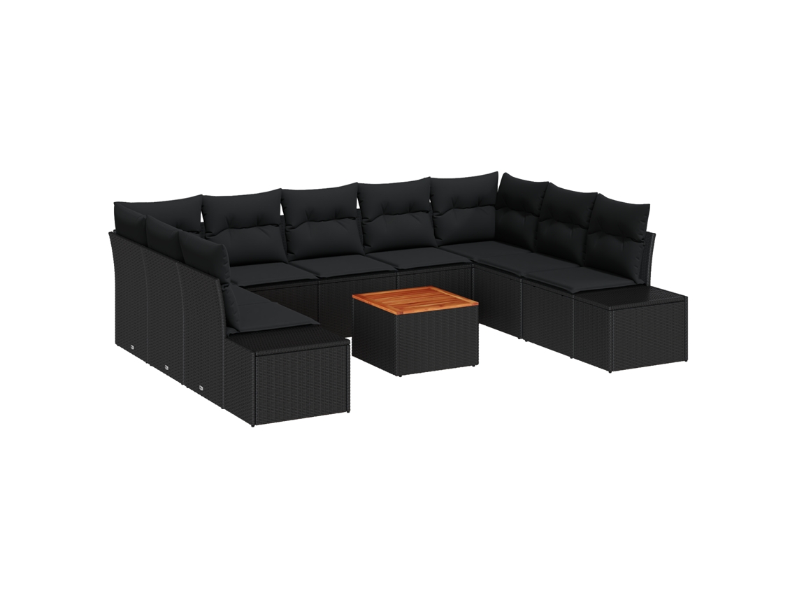 Conjunto 10 Conjunto De Sofás Para Jardim Vidaxl Preto Vime Pe (55 X 55 X 37 Cm)