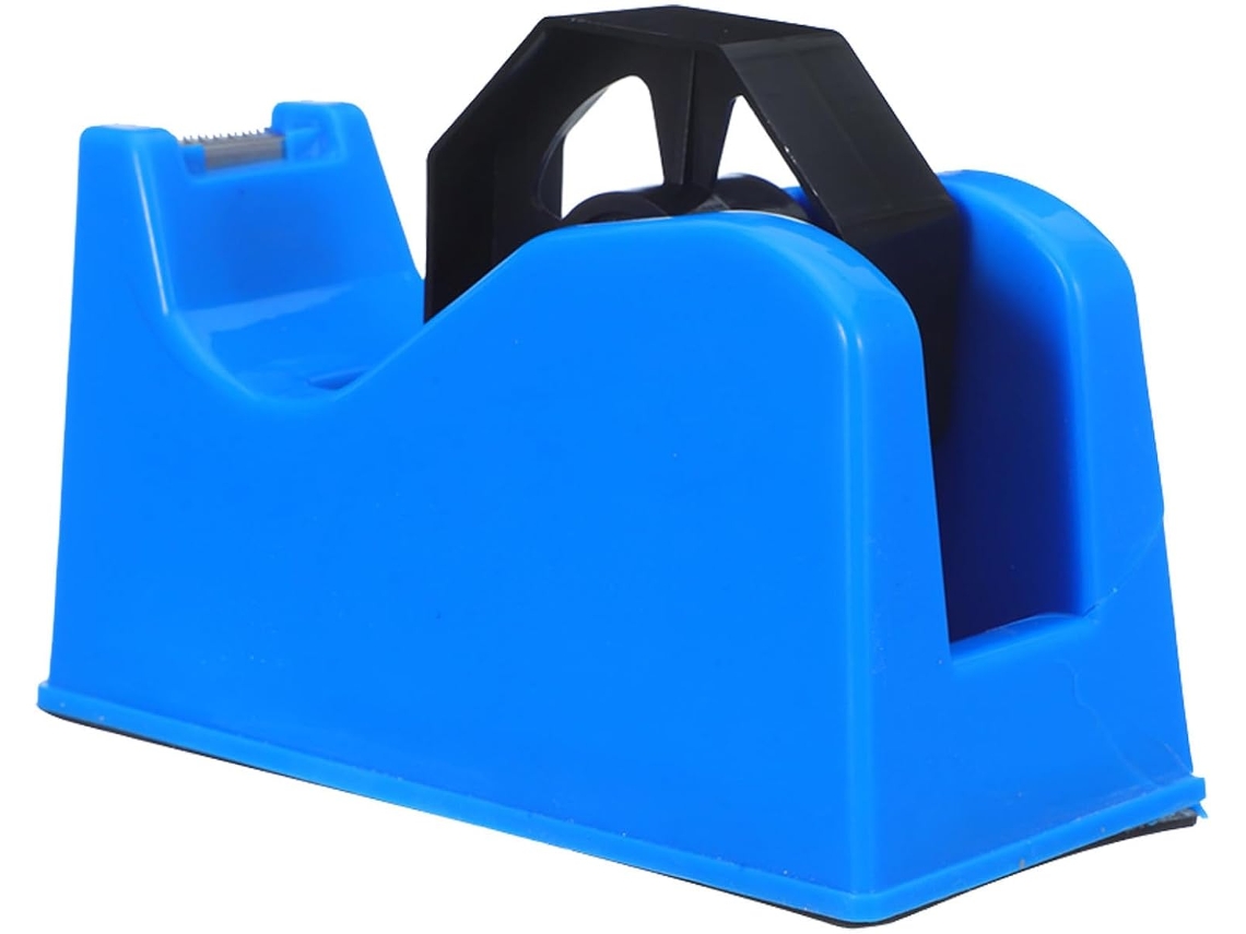 Cortador De Fita Adesiva Plástica Azul Com Base Antiderrapante Reforçada E Mecanismo Vertical Para Armazenamento