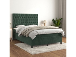 Cama Com Molas/colchão 140x200 Cm Veludo Verde-escuro