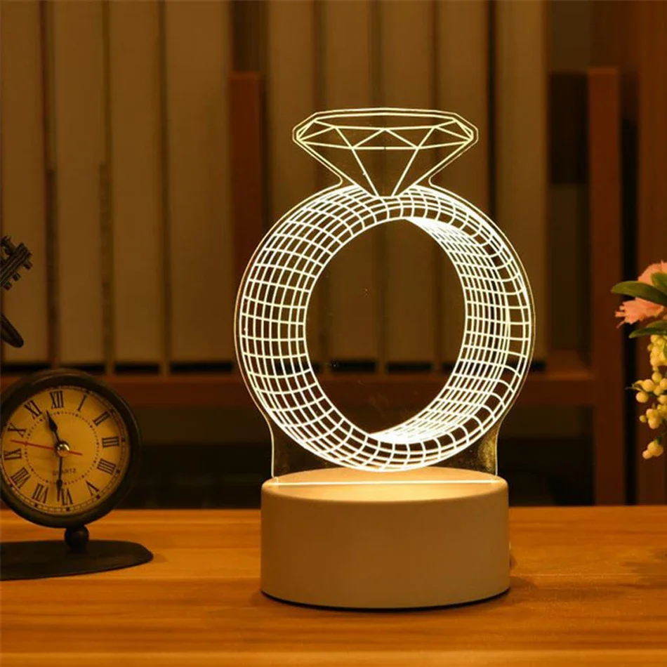 Luminária Noturna Led Usb 3d em Acrílico, Decoração para Quarto MDUG (luz Quente)