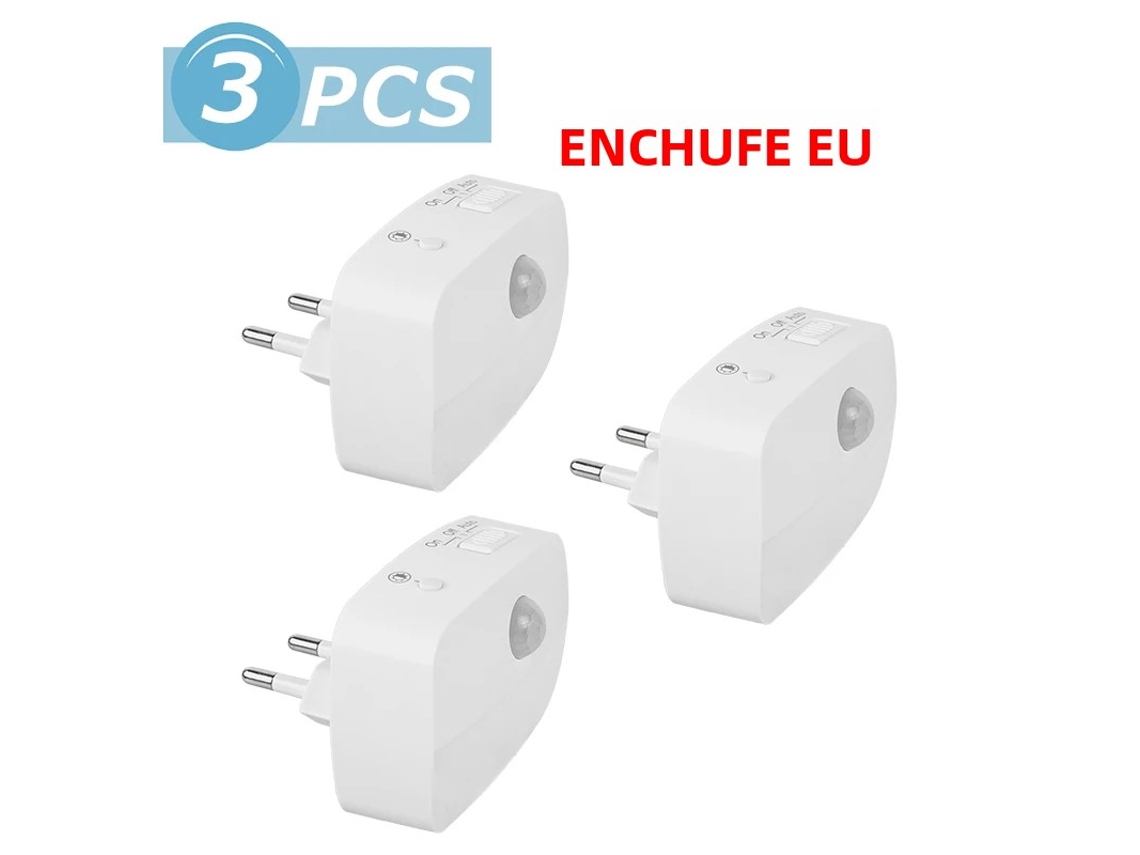 Mini Luz Noturna Led com Sensor de Presença Pir, 3 Modos, Plugue Padrão Europeu. MDUG (3 Unidades)