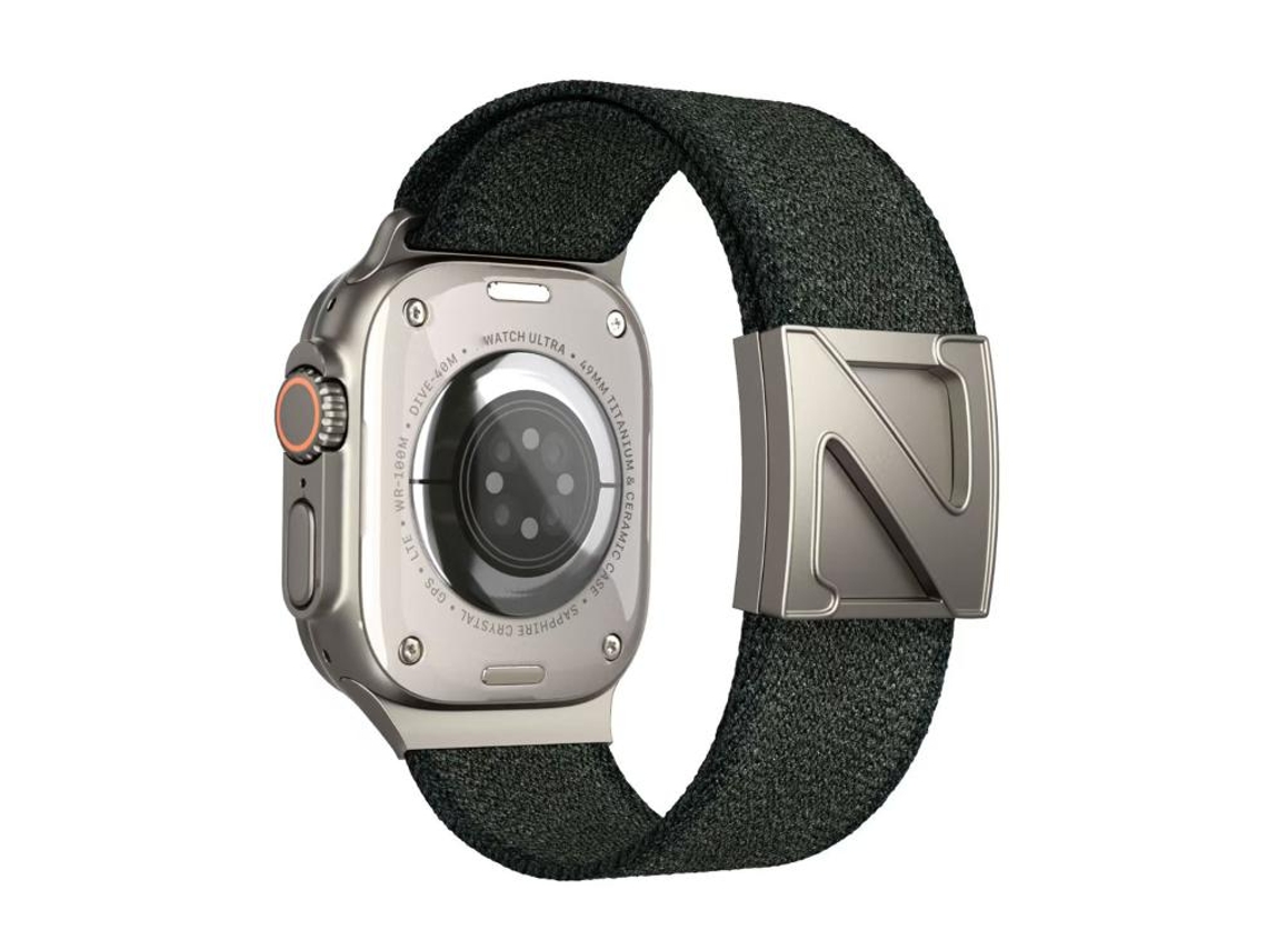 Bracelete para Apple Watch 46/49/45/44mm Nylon Bicolor com Fecho Magnético em Formato Z Verde e Preto XIAOMOYU